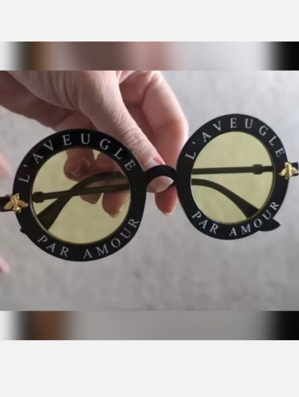 Black Round Sunglasses With Vintage Gold Bee Frames Yellow Granite Lens Kids